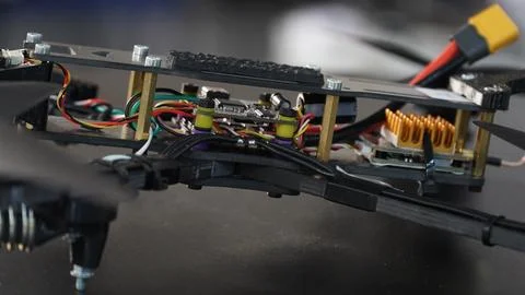 FPV Drone Circuit Board Hardware And Carbon Fiber Components 写真素材