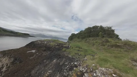 FPV Drone Coastal Proximity Flight | Port Ramsay Lismore Island Stock Footage 331312097