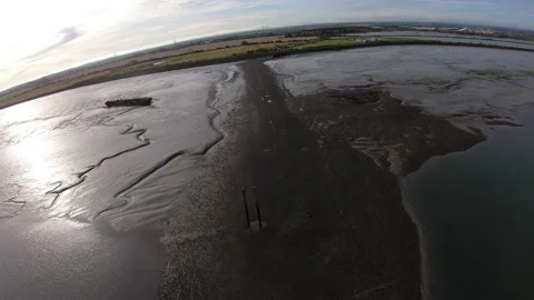 FPV drone coastal view with wrecked ship Stock Footage 169111177