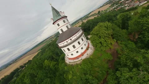 FPV drone descent from sky towards Humprecht Castle aerial cinematic Stock Footage 316493448