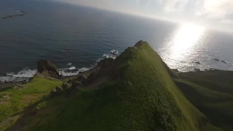 FPV Drone Dive from Mountain to Sea on Rebun Island, Hokkaido, Japan Video stock 332301715