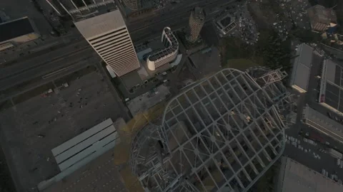 FPV drone dive from rooftop along modern skyscraper in Sofia, Bulgaria. Stock Footage 340270129