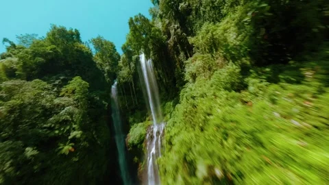 FPV Drone Dive at Sekumpul Waterfall in Bali – Epic Tropical Nature Shot Video stock 305795448