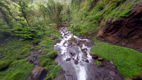 FPV drone dive through Kapas Biru waterfall in lush jungle East Java, Indonesia Vídeos de archivo 337494368