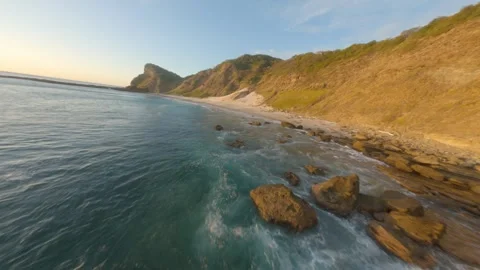 Fpv Drone Dive into untouched Beach with Sand Dune Stock Footage 271655637