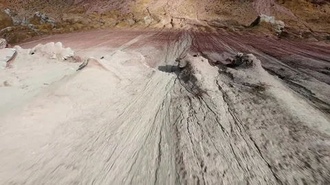 FPV drone diving down Aktau Mountains in Altyn Emel National Park, Kazakhstan. 스톡 동영상 334335669