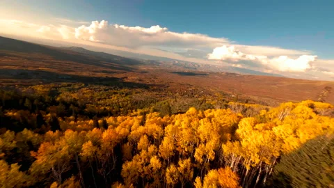 FPV drone diving down a mountainside at sunset with gorgeous fall colors Stock Footage 162321538