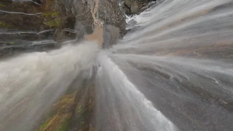 FPV Drone Diving Down Tumpak Sewu Waterfall From Cliff Edge, Indonesia Stock Footage 327412801