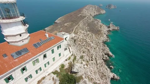 FPV Drone Diving, Lighthouse paradise Croatian island, Palagruza Stock Footage
