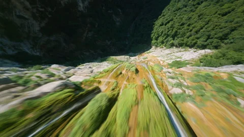 FPV drone diving waterfall. Vercors French Alps Stock Footage 263996720