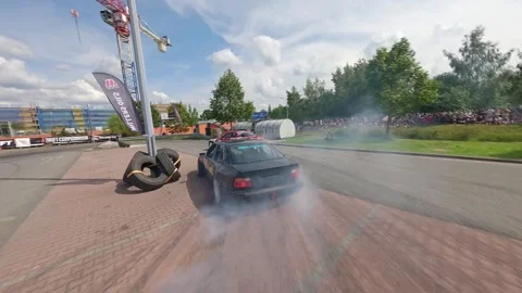 FPV Drone Drift Battle Flight Close to Cars Liberec Nisa 26 May 2024 Stock Footage 321409979