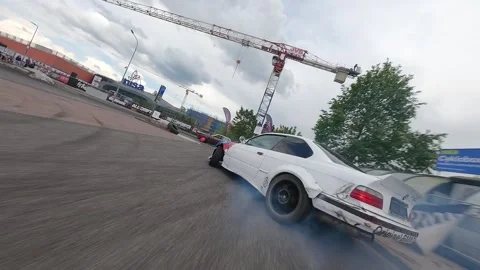 FPV Drone Drift Battle Two Cars Close Low Flight Liberec Nisa 26 May 2024 Stock Footage 321409811