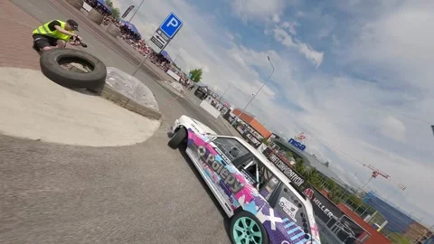 FPV Drone Drift Car Qualifying Liberec Nisa 26 May 2024 Stock Footage 321410622