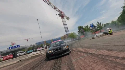 FPV Drone Drift Car Qualifying Low Flight Front Shot  Liberec Nisa 26 May 2024 Stock Footage 321410660