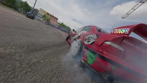 FPV Drone Drift Red BMW Qualifying Low Flight Liberec Nisa 26 May 2024 Stock Footage 321410970