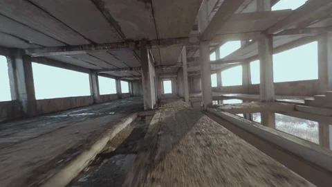 FPV drone flies through an abandoned building. Stock Footage 152510350