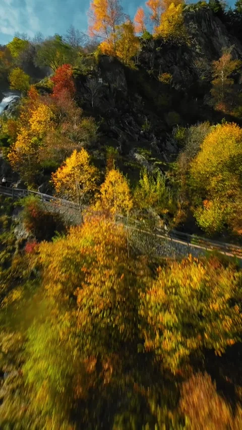 FPV Drone flies through the Partschins Waterfall near Meran, South Tyrol, Italy Stock Footage 312015559