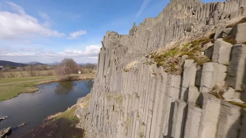 FPV Drone Flight Around Panská Skála Basalt Columns Stock Footage 325459001