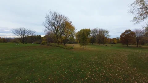 Fpv drone flight between autumn trees and houses original file edition Stock Footage 320264934
