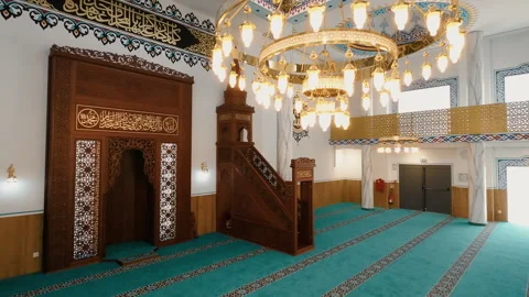 FPV Drone Flight – Color Graded – Mosque Interior Turkish Architecture Stock Footage 311200537