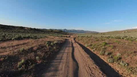 FPV Drone Flight Down a Dirt Road in the Nevada Desert Stock Footage 245532473