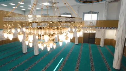 FPV Drone Flight – Mosque Orbit On Central Light And Reveal On Walls Stock Footage 311197408