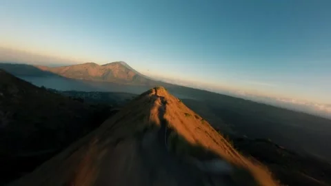FPV Drone Flight Over Batur Volcano and Rainforest in Bali Stock Footage 305796417