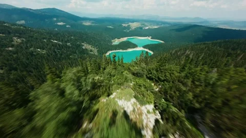 FPV Drone Flight Over Crno Jezero Lake in Montenegro Stock Footage 305801198