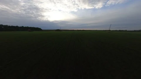 Fpv drone flight over a green field Stock Footage 222945606