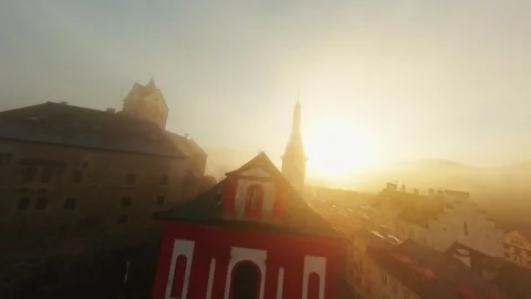 FPV Drone Flight Over Historic Town of Loket in Czech Republic Stock Footage 305805672