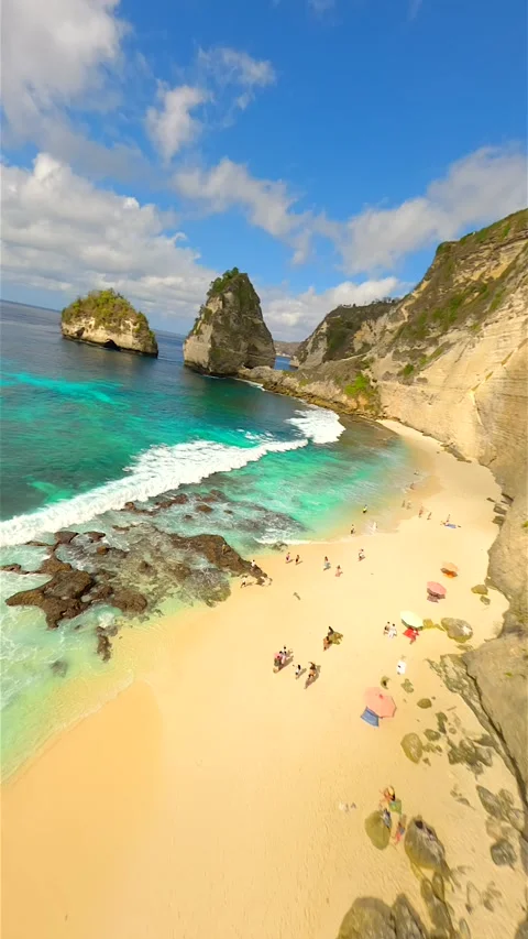 FPV drone flight over iconic Diamond Beach on Nusa Penida Island, Bali Indonesia Stock Footage 309982558
