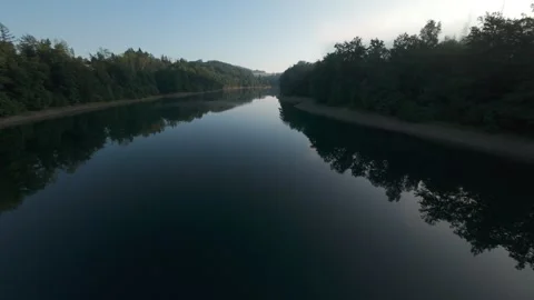 FPV Drone Flight Over Lake at Misty Morning 動画素材 313932046