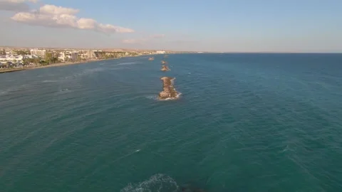 FPV Drone Flight Over Man-Made Sea Rock Barriers Stock Footage 313139780