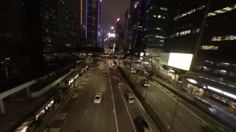 FPV drone flight over night street in Hong Kong Stock Footage 272216775