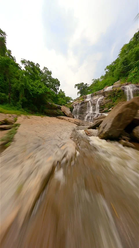 FPV drone flight over a rocky mountain river. Stock Footage 251338260