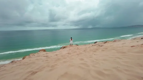 Fpv drone flight over a sand patch, transition video, beach, tourism, Stock Footage 264848005