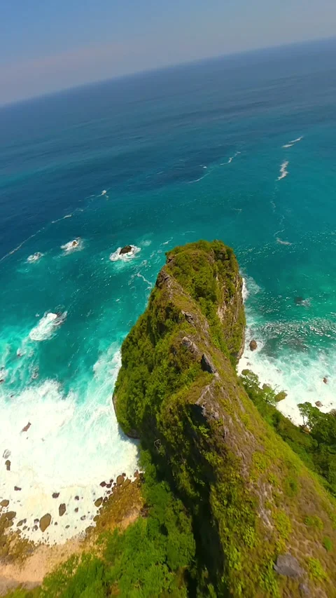 FPV drone flight over scenic cliffs and turquoise sea on Nusa Penida Island Bali Stock Footage 308726007