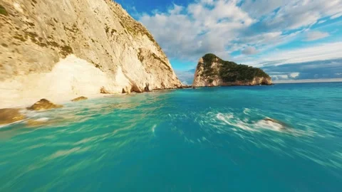FPV Drone Flight Over the Sea at Sunrise Near Zakynthos Video stock 305804863