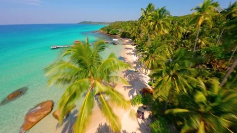 FPV Drone Flight Over Tropical Beach With Palm Trees And Turquoise Sea, Thailand Stock Footage 323295014