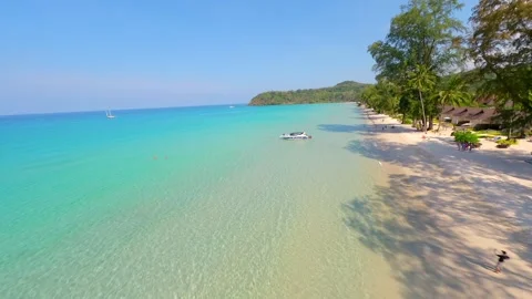 FPV Drone Flight Over Tropical Beach With White Sand And Turquoise Sea, Thailand Stock Footage 323296230