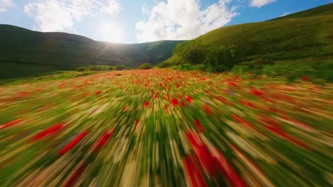 FPV Drone Flight Through Cloud and Over Meadow in Umbria, Italy Video stock 305799846