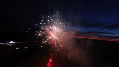 FPV Drone Flight Through Fireworks at Night – Epic Aerial Celebration Shot Stock Footage 305797231