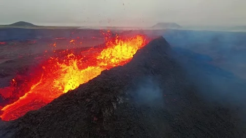 FPV Drone Flight Into Volcano Crater in Iceland – Epic Aerial Nature Scene Video stock 305799573