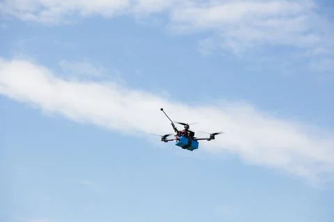 Fpv drone in fly mode. modern technology Stock Photos