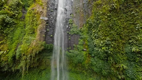 FPV Drone Flying Up and Diving Down Madakaripura Waterfall, Indonesia Stock Footage 327413481