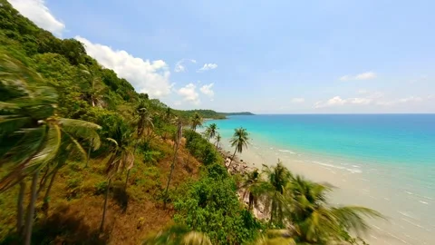 FPV drone flying close to palm trees on a tropical beach. Stock Footage 247967814
