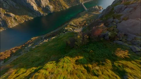 FPV Drone Flying Down Norway Mountains 스톡 동영상 308729220