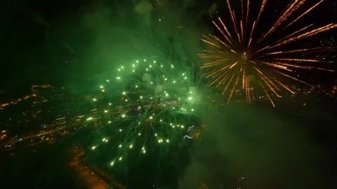 Fpv drone flying in fireworks Stockbeeldmateriaal 269551026