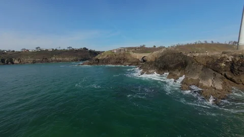 FPV Drone Flying Lighthouse Du Petit Minou Coastline, Brittany, France Stock Footage 303292171