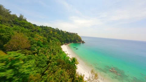 FPV drone flying over the beautiful tropical coastline of Phuket island. Stock Footage 245211017